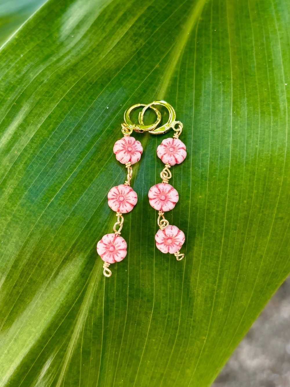 Pink Floral Drop Earrings